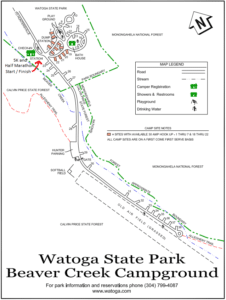 Map of Beaver Creek Campground at Watoga State Park