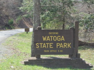 Watoga State Park entrance sign at Seebert