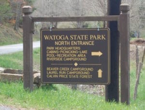 Sign at North Entrance to Watoga State Park on Beaver Creek Rd