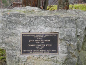 Plaque commemorating Charles and Joan Weise TM Cheek Overlook Watoga State Park