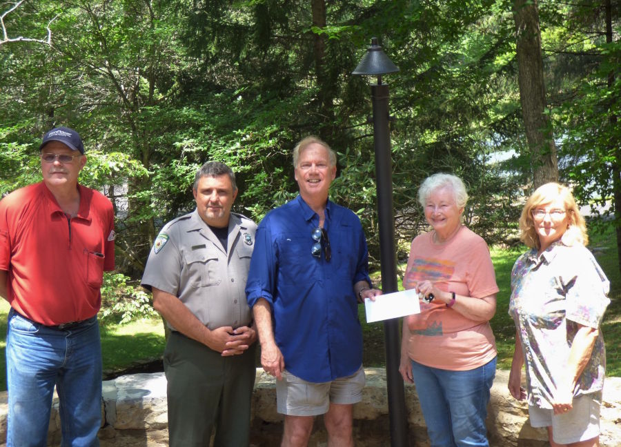 L - R   Wayne Pollard - Foundation board member,  Jody Spencer - Watoga State Park Superintendent, John Norman - First Energy Foundation, Mary Dawson - Foundation board member, Louanne Fatora - Foundation board member.
