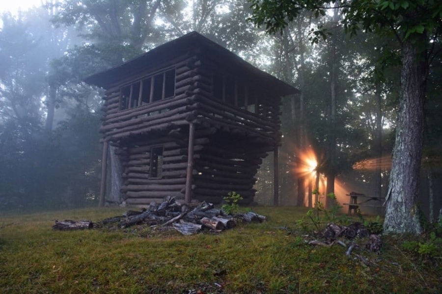 Ann Bailey Lookout Tower at sunrise. Photo by Watoga State Park Foundation.