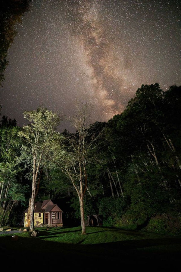 The Milky Way Galaxy above a Watoga cabin. Photo by Jesse Thronton©.