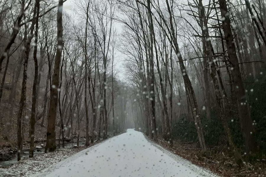 Watoga State Park photos include a snowy drive to work along Island Creek Road for the morning drive of park employee, Ann Groves. Photo courtesy of Ann Groves, Facebook.