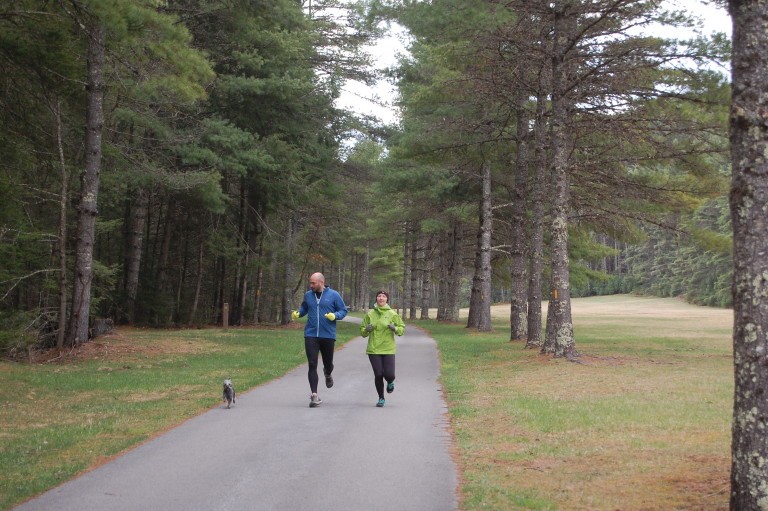 Joggers along road at Beaver Creek Campground.  Photo by Watoga State Park Foundation.