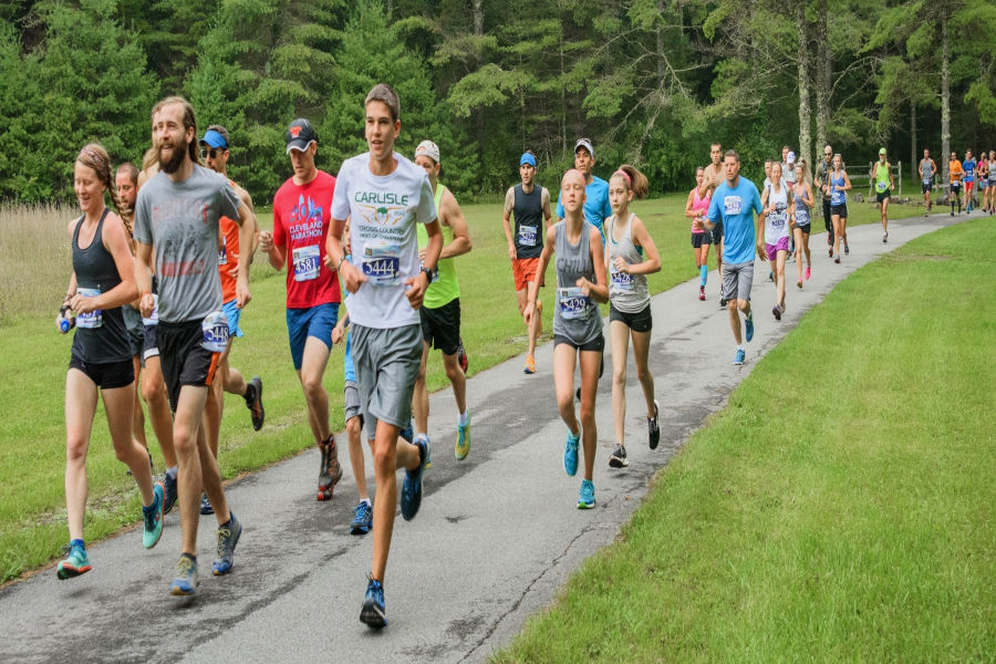 5k runners start the second leg of Watoga State Park's Half Marathon and 5k races. Photo by the Watoga State Park Foundation, Inc.