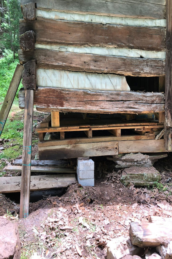 Extensive foundation repairs were required to be completed on the Workman-Jarvis cabin. Photo by The Watoga State Park Foundation.