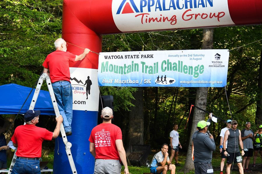 5K and Half-Marathon signs going up at Watoga.